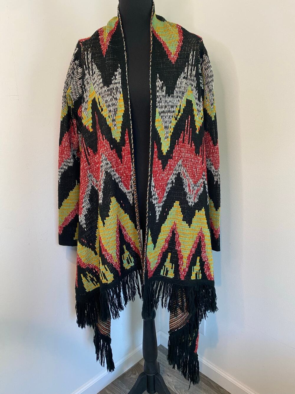 Peyton Jensen Aztec Fringe Cardigan Size S Boho Chic